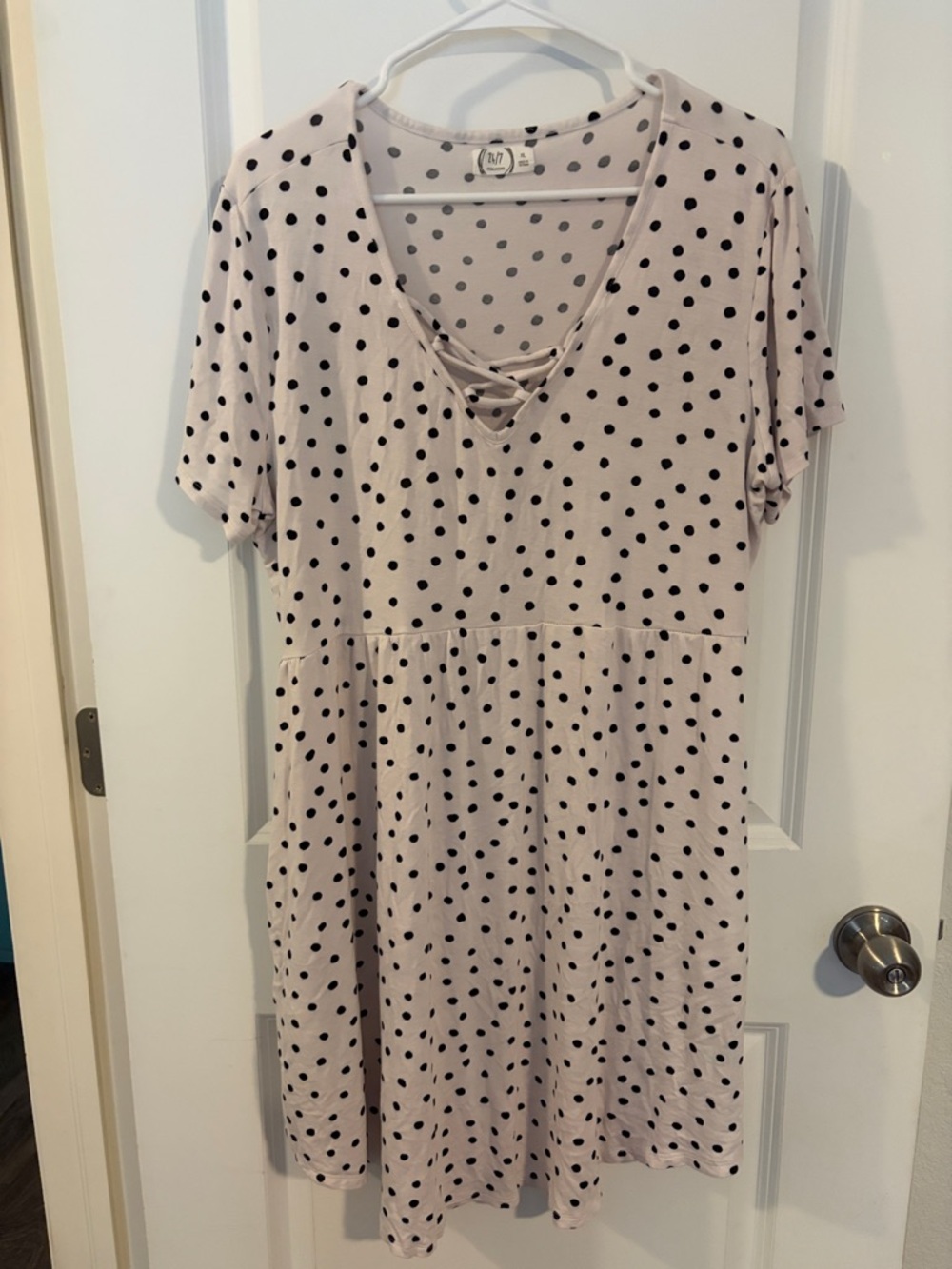 Maurices white Polka Dot Midi Dress with Lace-Up V-Neck